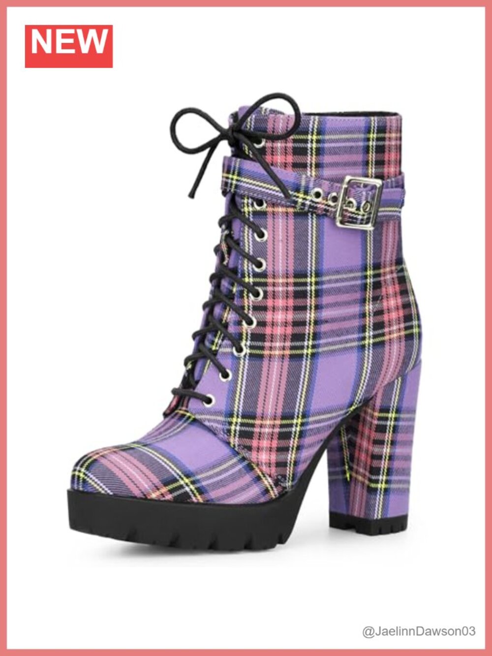Plaid Platform Lace Up Chunky Heel Ankle Combat Boot